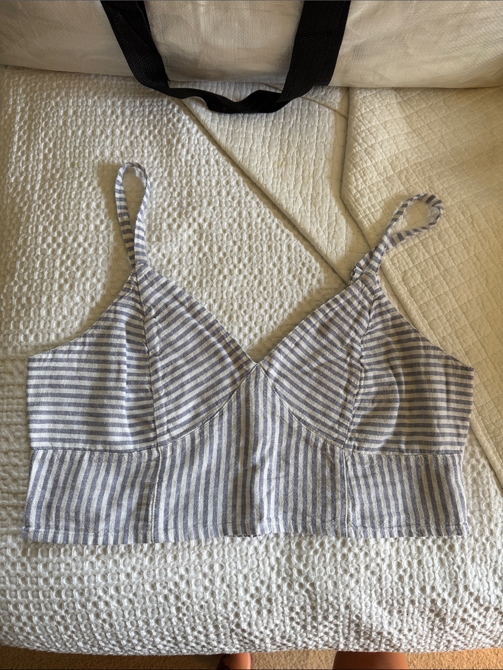 Striped Cotton Cropped Tank — Blue & White
